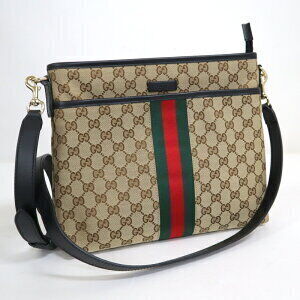Gucci GG web messenger bag black leather signature red green Web